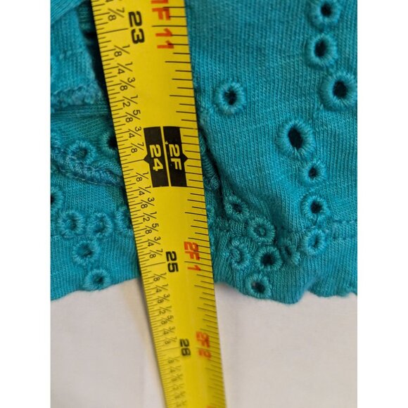 Tru Luxe Jeans Womens Turquoise Ruffled Eyelet Blouse L 100% Cotton - Picture 5 of 6
